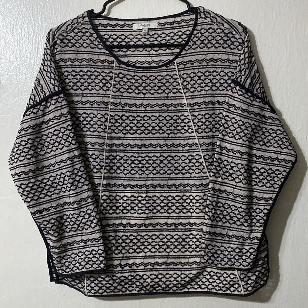 Madewell Boho Tidal Wave Embroidered Top Womens Medium Black Jacquard